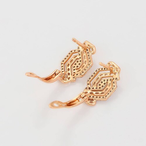 CRISTAL AMOR - Elegantes Aretes Con Swarovski Diseño Grecas Oro 14k Laminado 