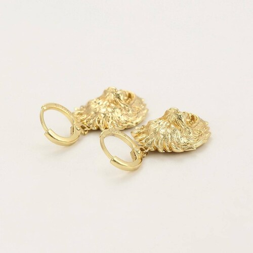Fino Collar Y Aretes León Oro 14k Laminado 45 Cm 