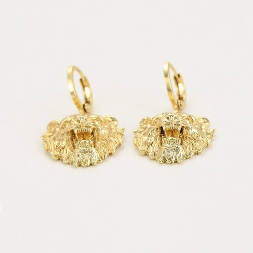 Fino Collar Y Aretes León Oro 14k Laminado 45 Cm 