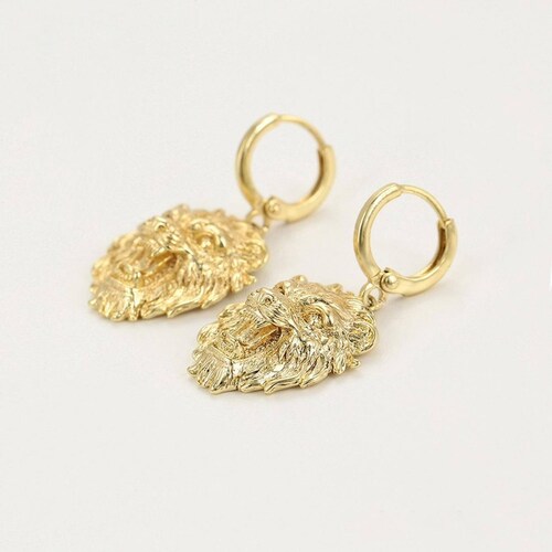 Fino Collar Y Aretes León Oro 14k Laminado 45 Cm 
