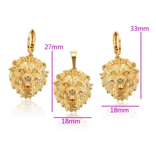 Fino Collar Y Aretes León Oro 14k Laminado 45 Cm 