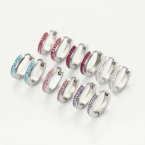 CRISTAL AMOR - Arracadas Chicas Para Niña o Adulto Swarovski Oro Blanco 14K Laminado Rosa claro