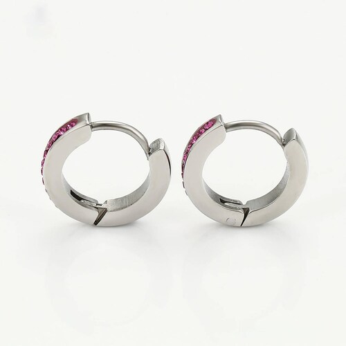 CRISTAL AMOR - Arracadas Chicas Para Niña o Adulto Swarovski Oro Blanco 14K Laminado Rosa claro