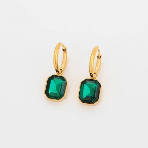 CRISTAL AMOR - Fino Collar y Aretes Esmeralda Dama Oro 24K Laminado Dorado