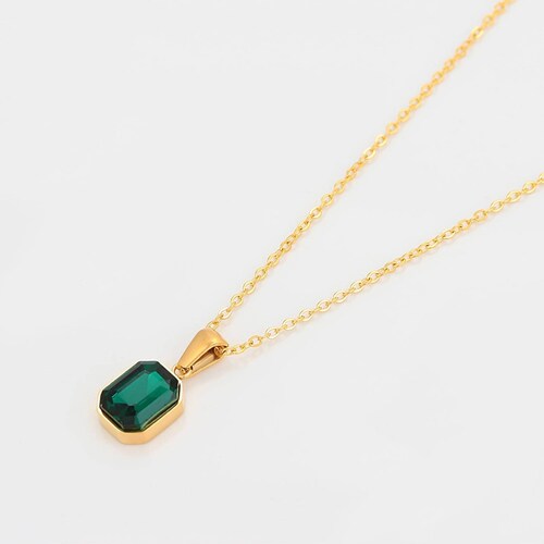 CRISTAL AMOR - Fino Collar y Aretes Esmeralda Dama Oro 24K Laminado Dorado