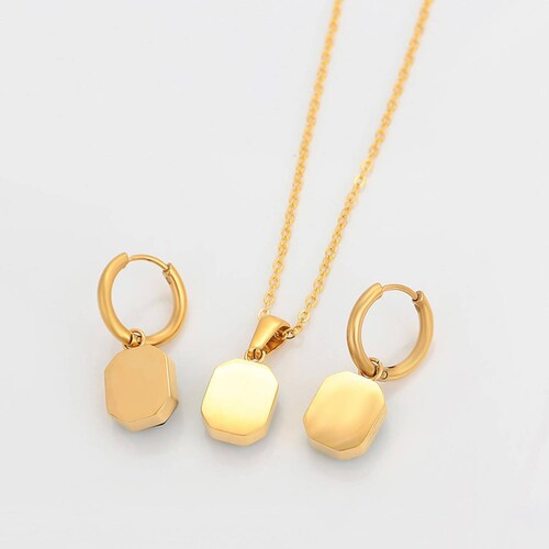 CRISTAL AMOR - Fino Collar y Aretes Esmeralda Dama Oro 24K Laminado Dorado