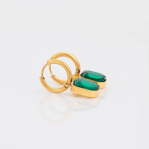 CRISTAL AMOR - Fino Collar y Aretes Esmeralda Dama Oro 24K Laminado Dorado