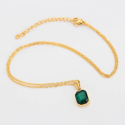 CRISTAL AMOR - Fino Collar y Aretes Esmeralda Dama Oro 24K Laminado Dorado