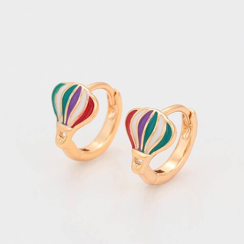 CRISTAL AMOR - Arracadas Chicas Niña / Adulto Globo Aerostatico Oro 18K Laminado Dorado