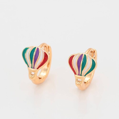 CRISTAL AMOR - Arracadas Chicas Niña / Adulto Globo Aerostatico Oro 18K Laminado Dorado