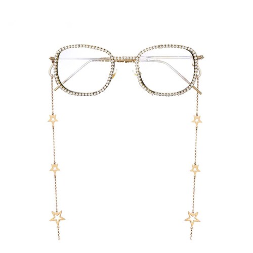 CRISTAL AMOR - Collar Cadena Estrellas Lentes Cubrebocas Gafas Oro Laminado 14k Dorado