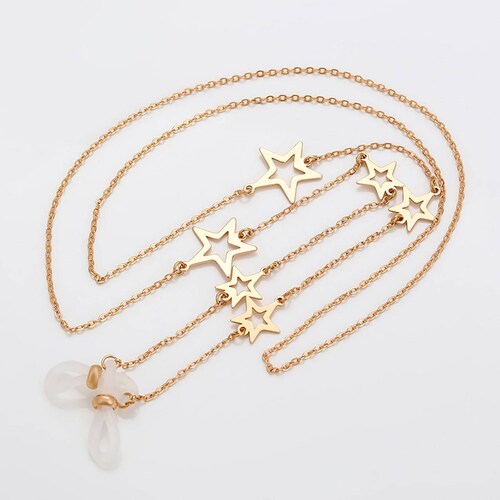 CRISTAL AMOR - Collar Cadena Estrellas Lentes Cubrebocas Gafas Oro Laminado 14k Dorado