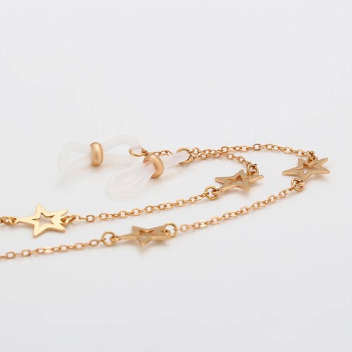 CRISTAL AMOR - Collar Cadena Estrellas Lentes Cubrebocas Gafas Oro Laminado 14k Dorado