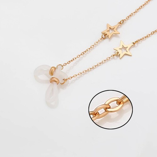 CRISTAL AMOR - Collar Cadena Estrellas Lentes Cubrebocas Gafas Oro Laminado 14k Dorado