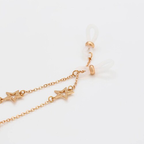 CRISTAL AMOR - Collar Cadena Estrellas Lentes Cubrebocas Gafas Oro Laminado 14k Dorado
