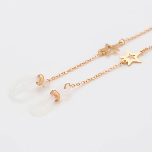 CRISTAL AMOR - Collar Cadena Estrellas Lentes Cubrebocas Gafas Oro Laminado 14k Dorado