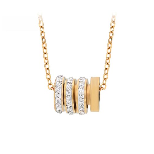 CRISTAL AMOR - Collar y Dije Resorte Barril Cristales Oro 14K Laminado Dorado