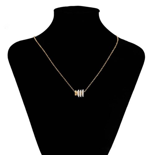 CRISTAL AMOR - Collar y Dije Resorte Barril Cristales Oro 14K Laminado Dorado