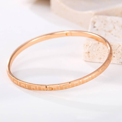 CRISTAL AMOR - Pulsera Brazalete Para Dama Diseño Grecas Oro 18K Laminado Dorado