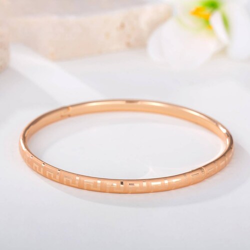CRISTAL AMOR - Pulsera Brazalete Para Dama Diseño Grecas Oro 18K Laminado Dorado