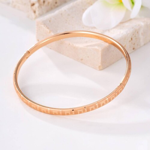 CRISTAL AMOR - Pulsera Brazalete Para Dama Diseño Grecas Oro 18K Laminado Dorado