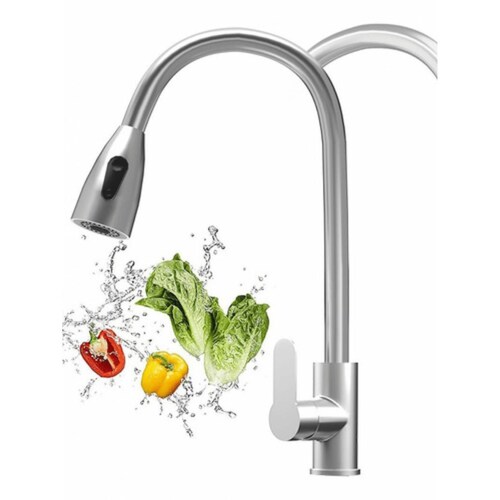 Mezcladora Para  Flexible Tarja Telescopico Cocina Grifo Color Plateado