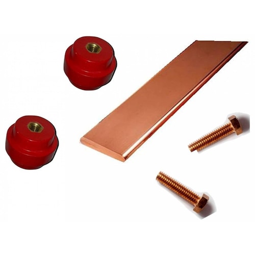 Kit Barra Cobre Tierra Física 1/4x4x19 pulgadas con Aisladores y Tornillos de Bronce Al Silicio