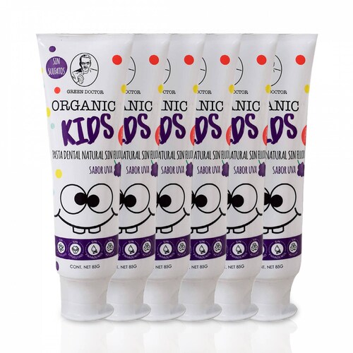 6 Pack- Pasta Dental Para Niños- Organic Kids Uva- Green Doctor- 85g cada una