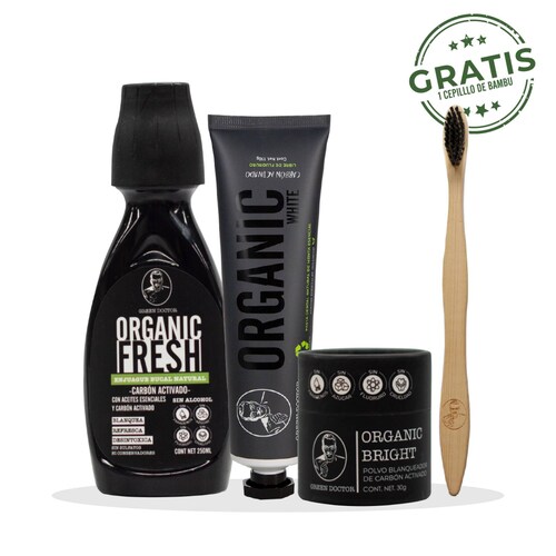 4 Pack-Cuidado Bucal Carbón Activado y Cepillo- Green doctor