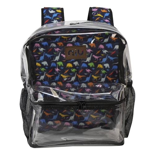 Mochila Escolar Negro Transparente Dino Plastico Florida Nueva Imagen