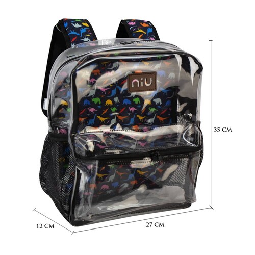 Mochila Escolar Negro Transparente Dino Plastico Florida Nueva Imagen