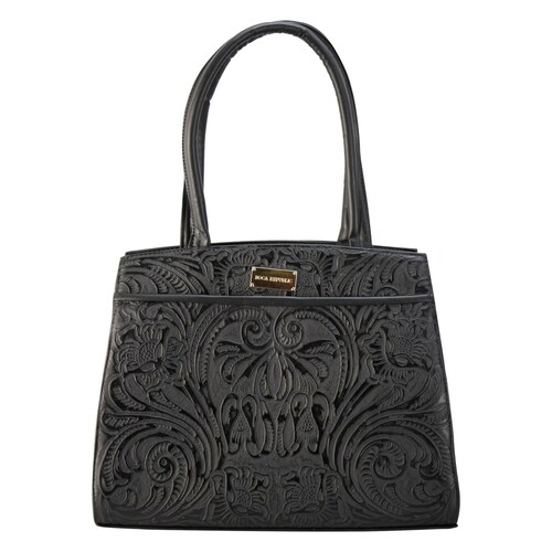 Bolso Para Dama Negro Piel Grabado Piel Teresa Nueva Imagen