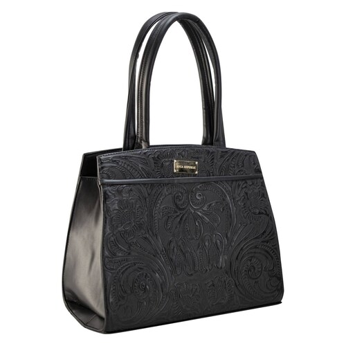 Bolso Para Dama Negro Piel Grabado Piel Teresa Nueva Imagen