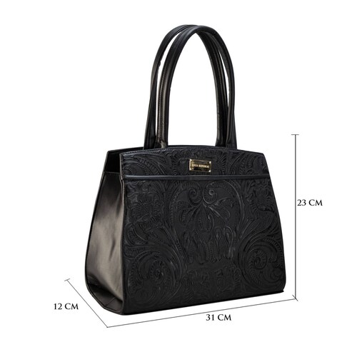 Bolso Para Dama Negro Piel Grabado Piel Teresa Nueva Imagen