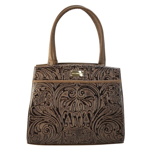 Bolso Para Dama Café Piel Grabado Piel Teresa Nueva Imagen