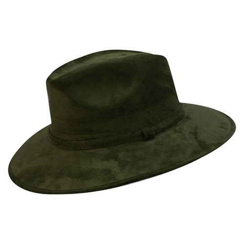 Sombrero Unisex Verde Olivo Gamuzina Gamuza Sintética Indiana M  Nueva Imagen
