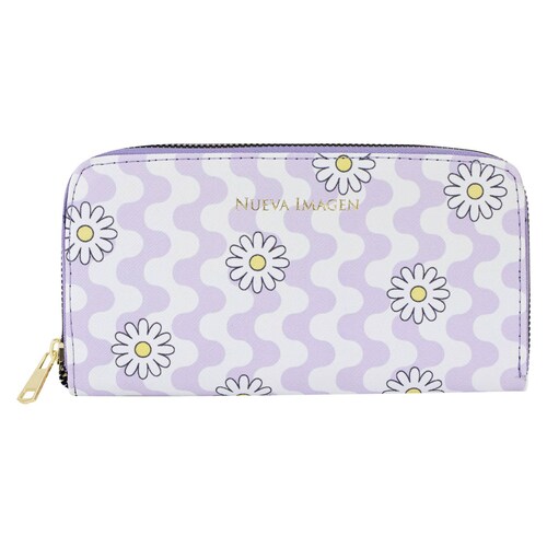 Cartera Para Dama Lila Flor Retro Sintetico Est.3 Nueva Imagen
