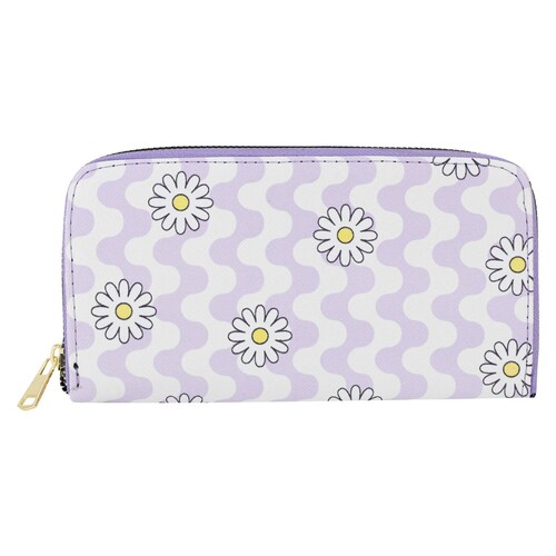 Cartera Para Dama Lila Flor Retro Sintetico Est.3 Nueva Imagen