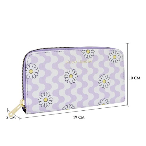 Cartera Para Dama Lila Flor Retro Sintetico Est.3 Nueva Imagen