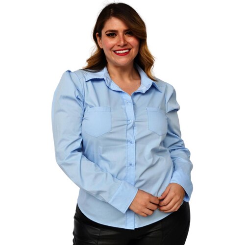 Camisa talla extra con manga bombacha, modelo 3217 (azul) 