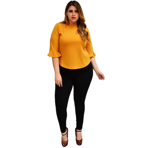 Blusa formal en talla extra, modelo 012 (mostaza) 