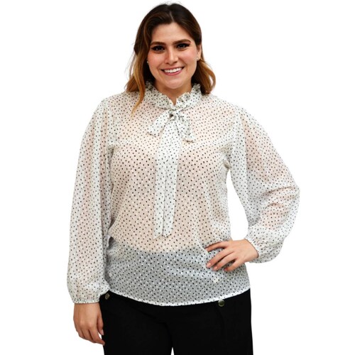 Blusa de chiffon talla extra, modelo 4200 (blanco puntos) 