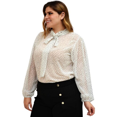 Blusa de chiffon talla extra, modelo 4200 (blanco puntos) 
