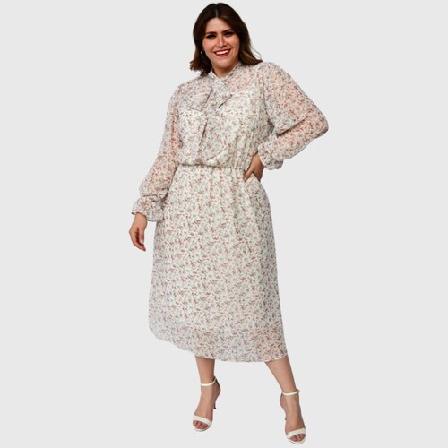 Vestido midi en talla extra, modelo 4204 (Blanco-f) 