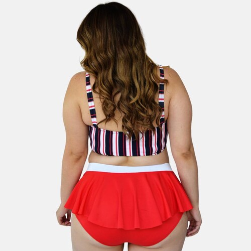 Traje de baño mujer talla extra, modelo 7507 (Rojo rayas) 