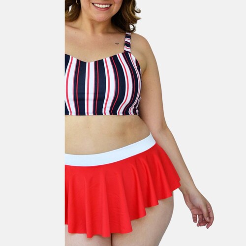 Traje de baño mujer talla extra, modelo 7507 (Rojo rayas) 