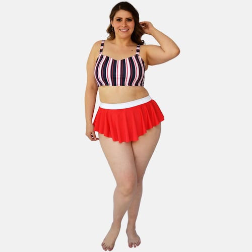 Traje de baño mujer talla extra, modelo 7507 (Rojo rayas) 
