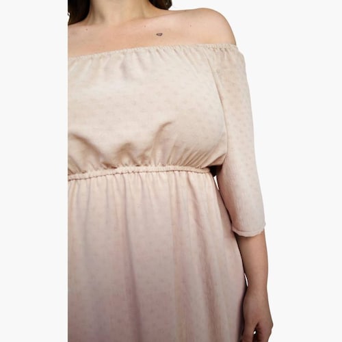 Vestido campesino talla extra, modelo 7362 (Beige) 