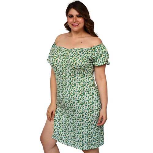 Vestido strech talla extra, modelo 4280 (Azul floreado) 