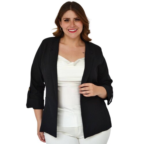 Blazer de lino talla extra, modelo 0317 (Negro) 